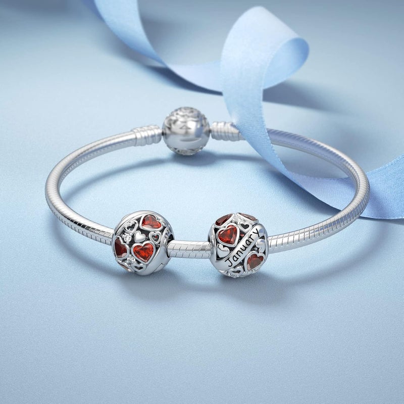 DALARAN Birthstone Charms for Charms Bracelet 925 Sterling Silver Heart Bead Happy Birthday Charms for Women - Image 2